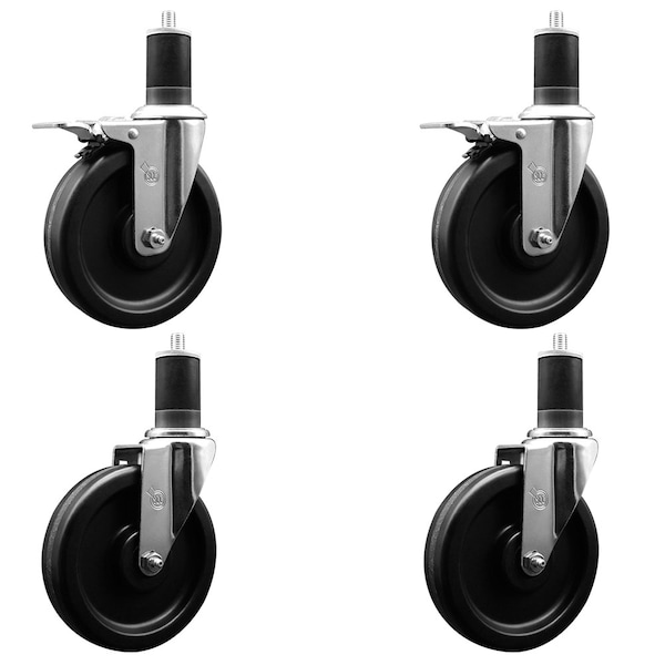 6'' Phenolic Swivel 1-5/8'' Expanding Stem Caster Set 2 Total Lock Brakes, 4PK